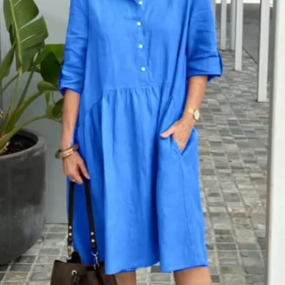 Blue Button-Up Shirt Dress